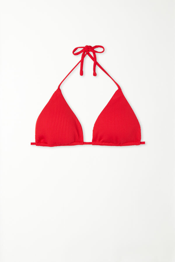 Bra Triangular de Bikini de Microfibra Reciclada Acanalada con Copas Extraíbles  
