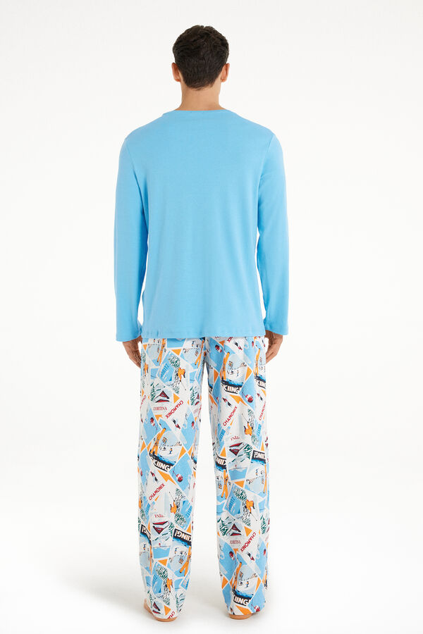 Langer Pyjama aus schwerer Baumwolle mit Ski-Print  