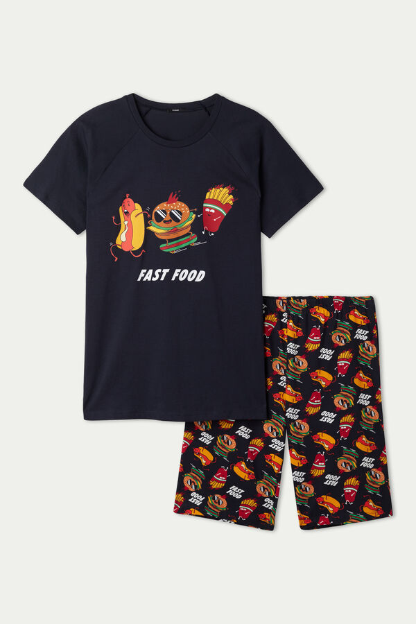 Krátké Pánské Bavlněné Pyžamo s Potiskem Fast Food  