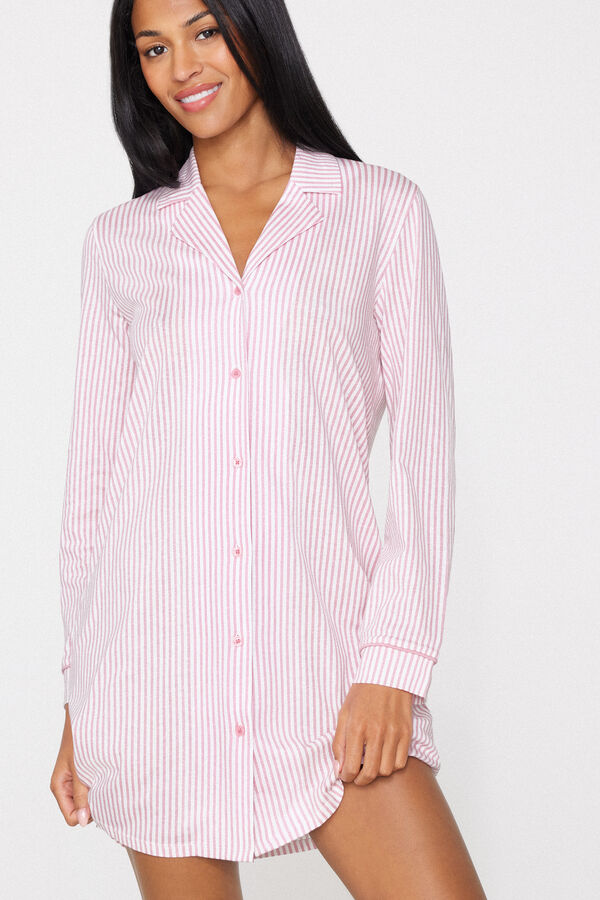 Camicia da Notte Aperta Cotone Righe  