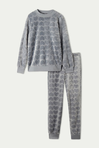 Pijama Comprido em Tecido Polar Corações Devoré