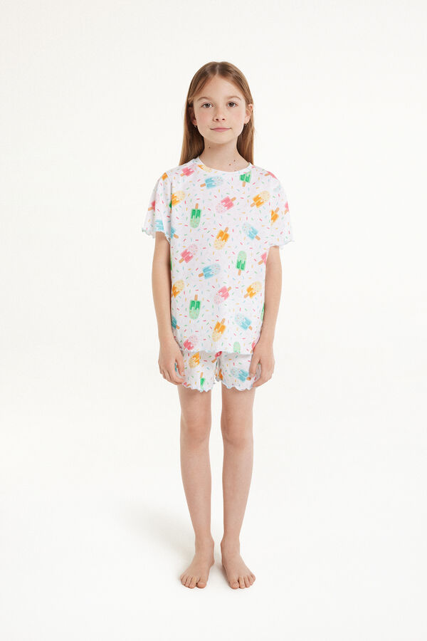 Dievčenské Bavlnené Krátke Pyžamo z Bavlny so Stredne Dlhým Rukávom a Motívom Zmrzliny  