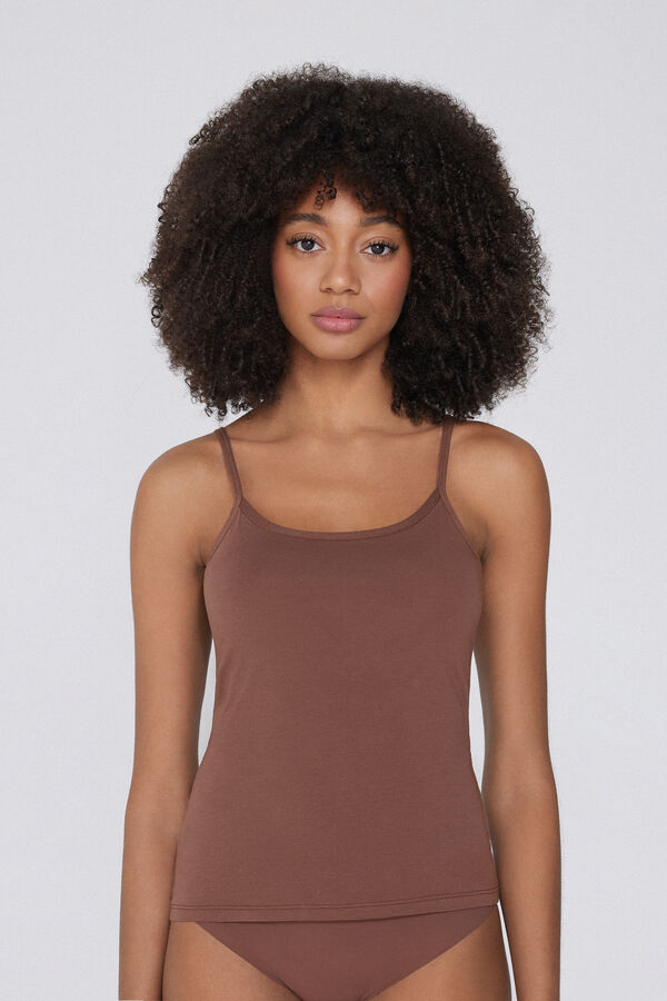 Ελαστική Αμάνικη Μπλούζα από Βιολογικό Βαμβάκι με Στρογγυλή Λαιμόκοψη  