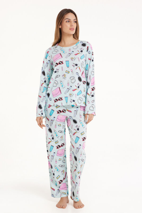 Langer Pyjama aus Baumwolle mit Beauty-Print  