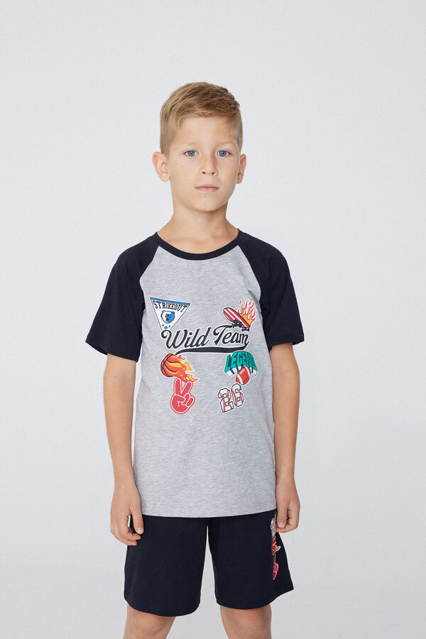 Short Cotton "Team" Print Pyjamas  