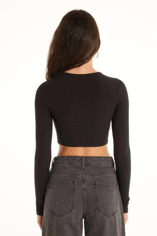 Ribbed Long-Sleeved Crew-Neck Crop Top  