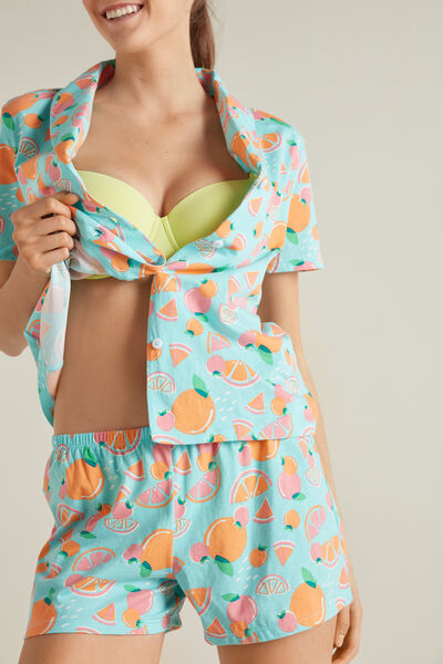 Pijama Corto con Cierre en la Parte Delantera y Estampado de Naranjas