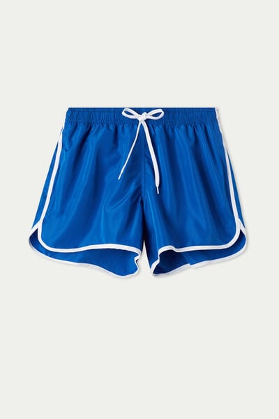 Short Cloth Swim Trunks with Piping