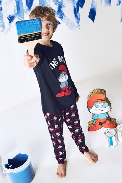Langer Pyjama für Jungen aus Baumwolle mit Schlumpf-Print Boss