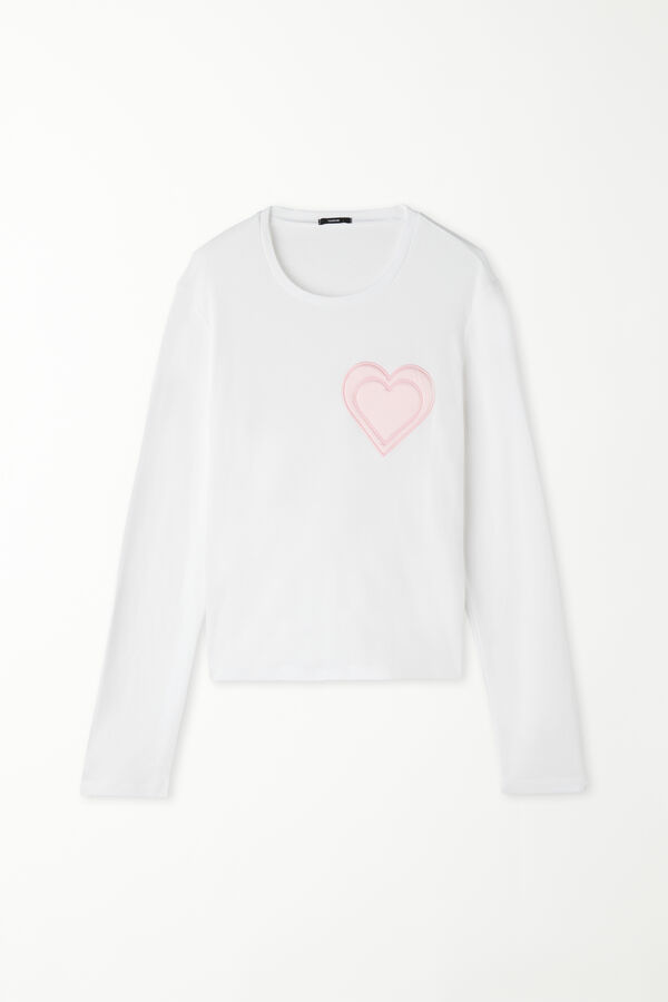 Long-Sleeved Cotton Heart-Patch Top  
