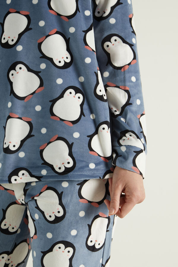Long Penguin Print Microfleece Pyjamas  