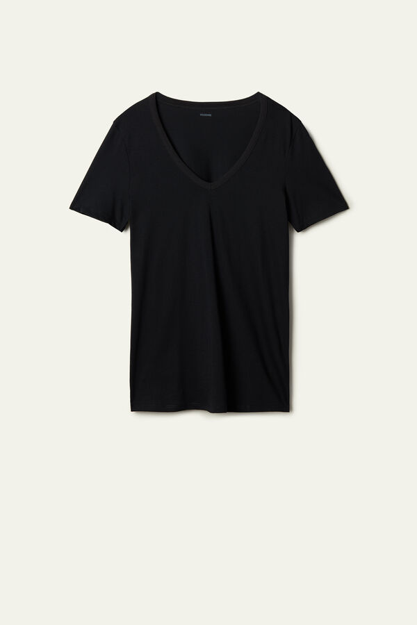 Basic-T-Shirt aus Baumwolle mit V-Ausschnitt  