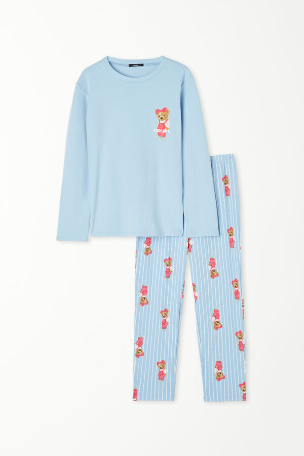 Langer Pyjama für Mädchen aus Baumwolle Bärchenprint  