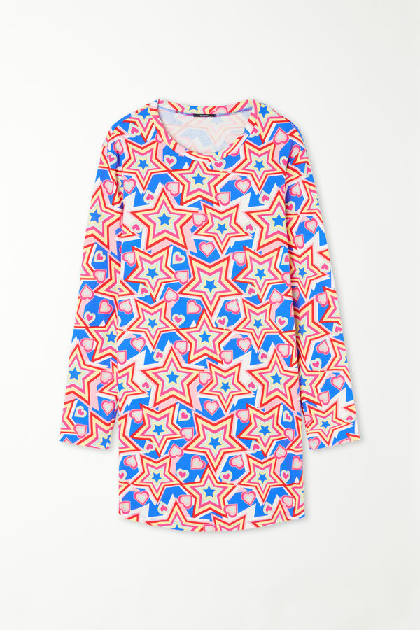 Long-Sleeved Cotton Star Print Nightgown  