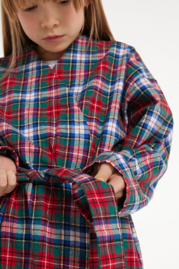Children's Unisex Long Dressing Gown in Tartan Print Flannel  