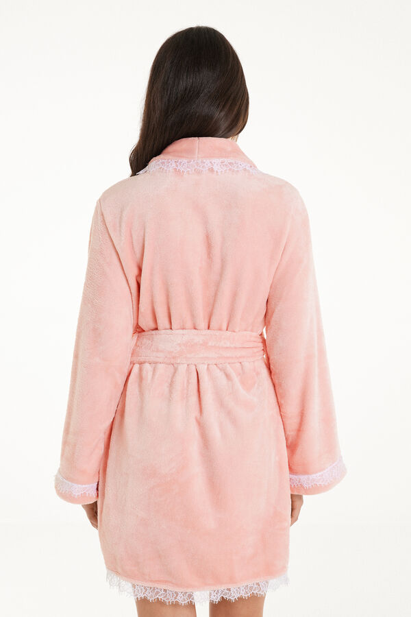 Long-Sleeved Fleece and Lace Dressing Gown  