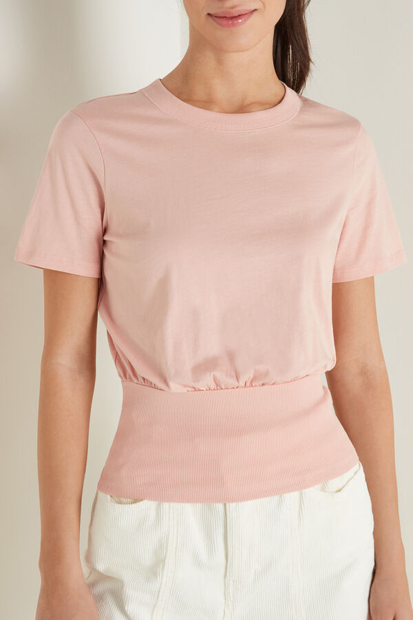 Short Cotton T-Shirt with Ribbed Band  