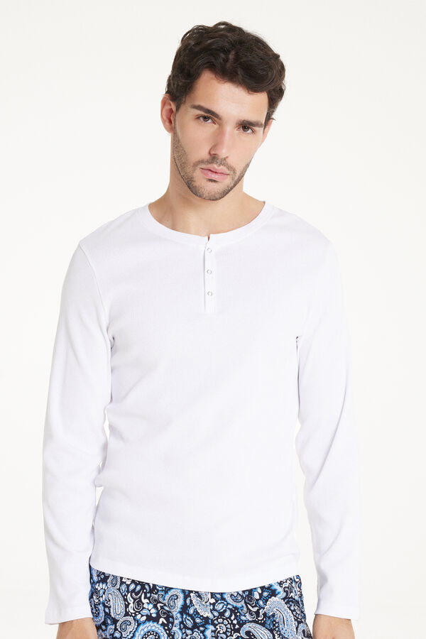 Long-Sleeved Ribbed Henley Top  