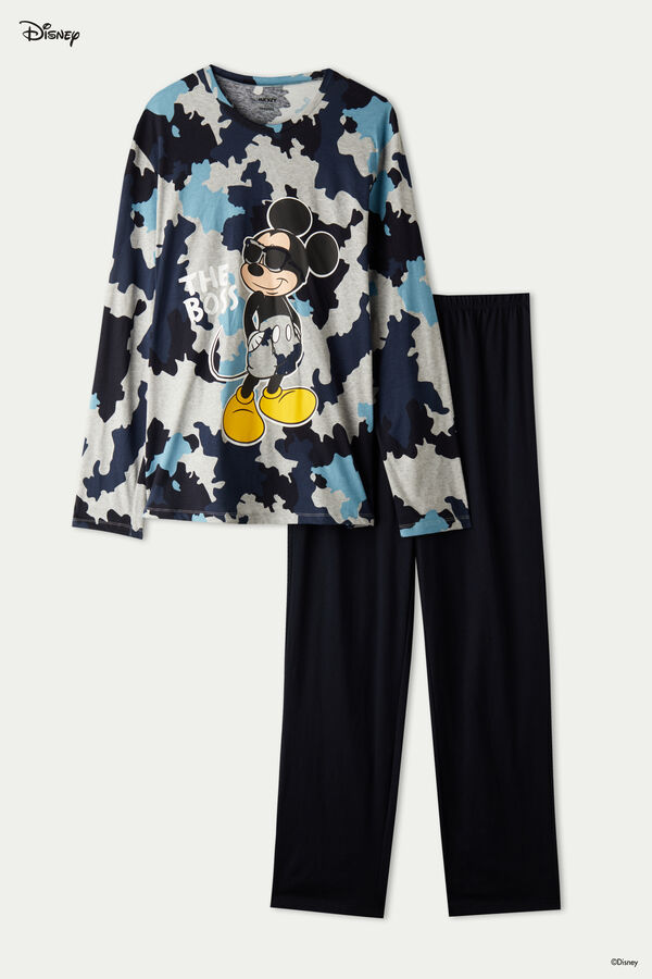 Dlouhé Pánské Bavlněné Pyžamo s Maskáčovým Potiskem Disney Mickey Mouse  