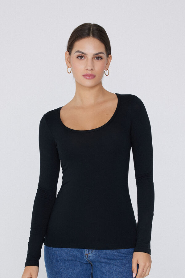 Long Sleeve Viscose Scoop Neck Top  