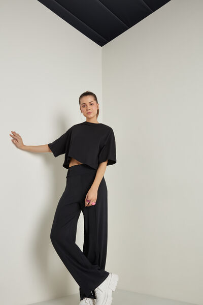 High-Waist Stitched-Smock Canvas Palazzo Trousers