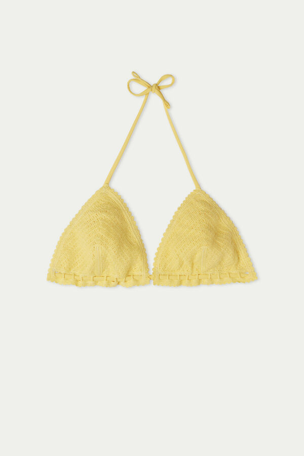 Pale Yellow Crochet Triangle Bikini Top  