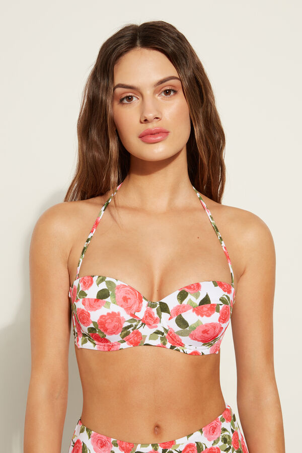 Wattiertes Bandeau-Bikinioberteil Romantic Roses  