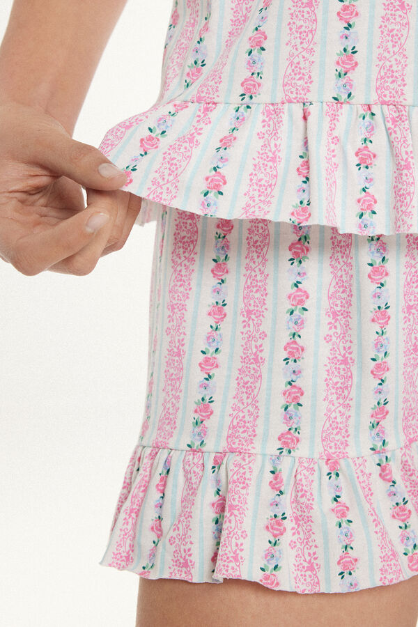 Krótka Piżama z Bawełny w Prążki Flowers  