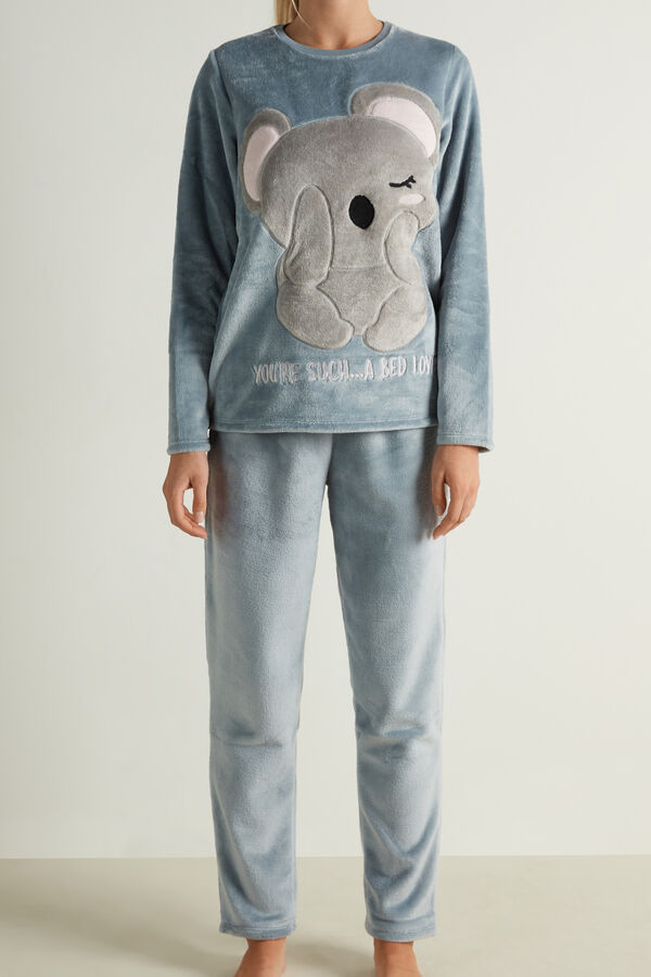 Full-Length Fleece Pajamas with Koala Appliqué  