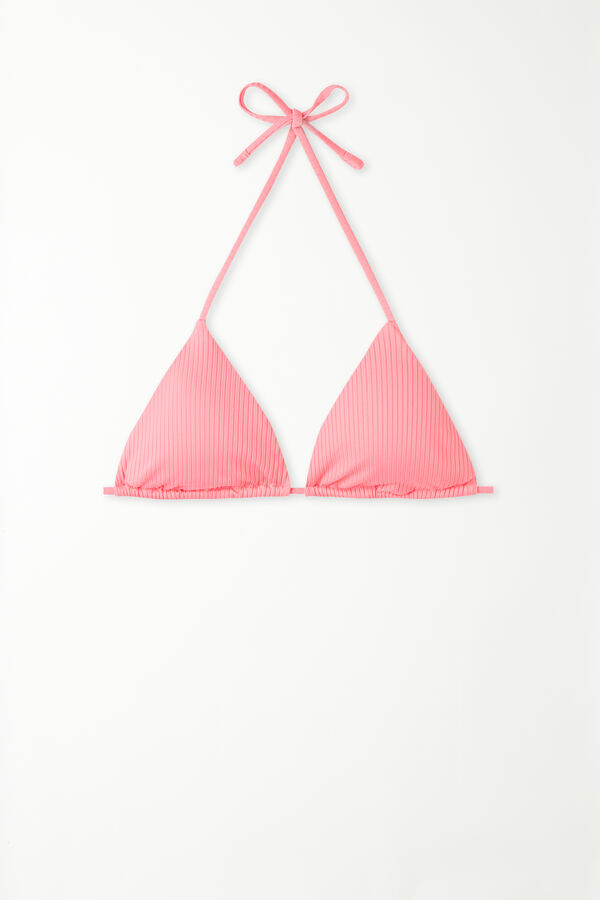 Recycled Ribbed Microfibre Triangle Bikini Top with Removable Cups  