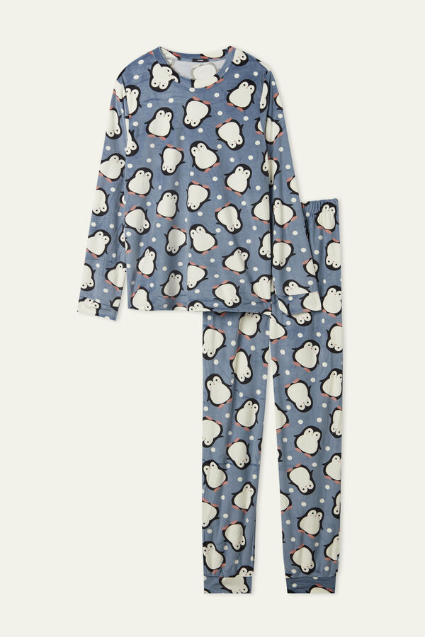 Long Penguin Print Microfleece Pyjamas  