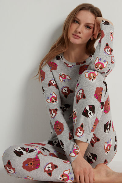 Pijama Lungă din Bumbac Imprimeu Câini