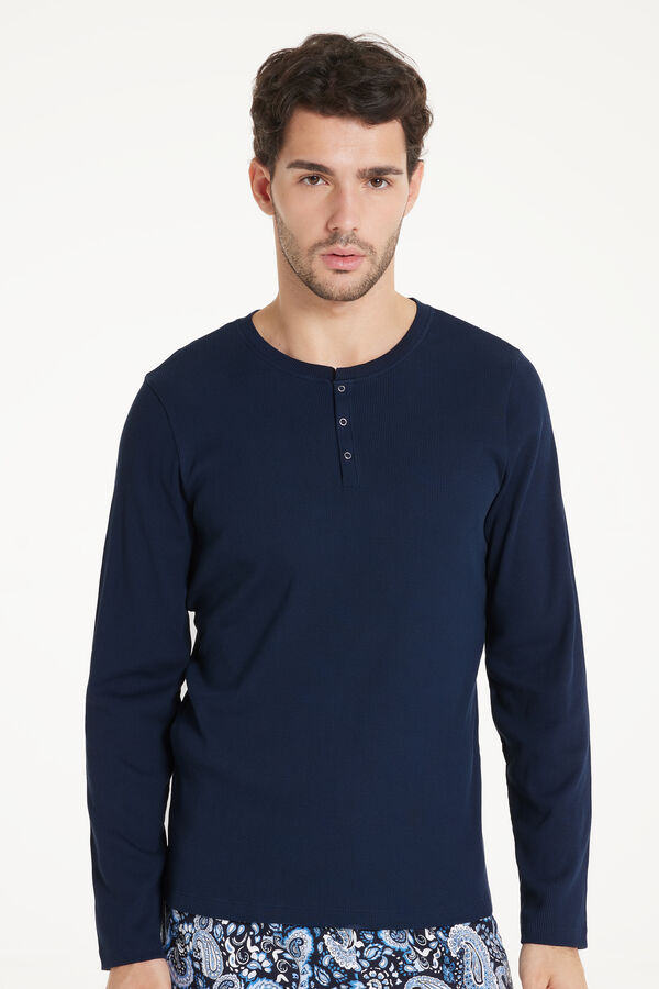 Long-Sleeved Ribbed Henley Top  