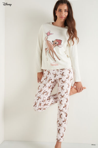 Pijama Lungă Imprimeu Disney Bambi Roz/Alb
