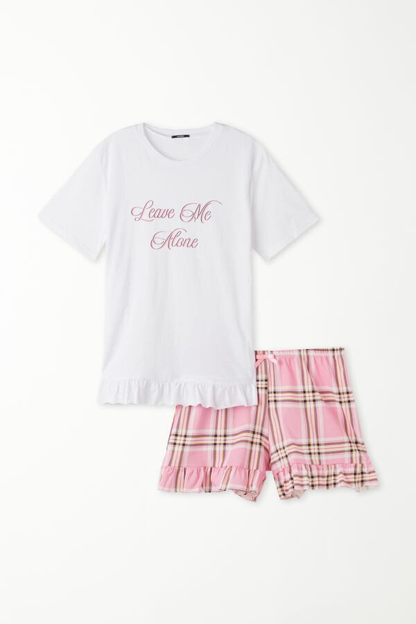 Krátke Bavlnené Pyžamo so Stredne Dlhým Rukávom a Potlačou “Leave Me Alone”  