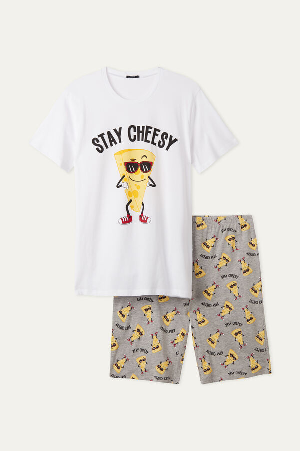 Men’s Short Cotton Pyjamas with Cheese Print  