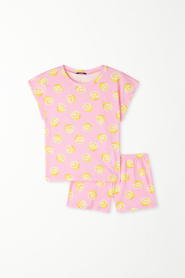 Pyjama Court Fille Coton Imprimé Citrons  