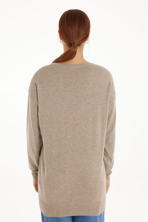 Long-Sleeved V-Neck Heavy Jersey with Wool  