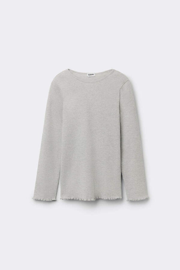 Langarm-Rundhalsshirt gerippt mit Muschelkanten f&uuml;r M&auml;dchen  