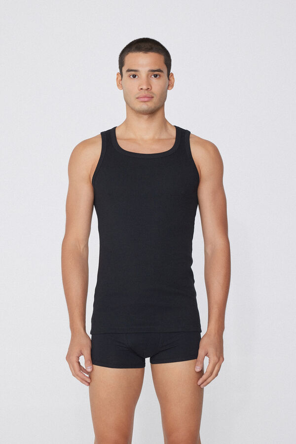 Men's Cotton Ribbed Tank Top with Wide Shoulder Straps  