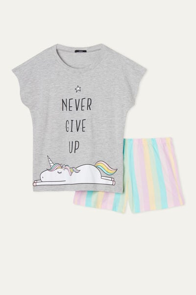 Girls’ Short Cotton Pyjamas with Unicorn Print
