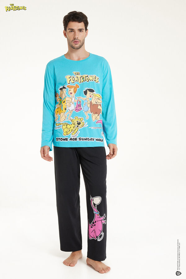 Langer Herrenpyjama aus Baumwolle mit Flintstones-Print  