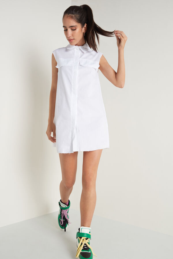 Cotton Sleeveless Shirt Dress with Buttons  