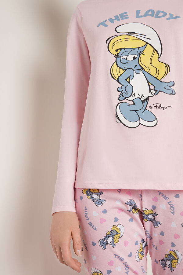 Langer Pyjama aus Baumwolle mit Schlumpfine-Print  