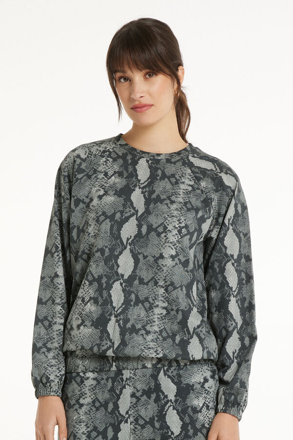 Long-Sleeved Rounded Neck Top with Print  