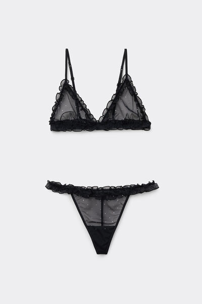 Ensemble Soutien-gorge Triangle et String Tulle Strass
