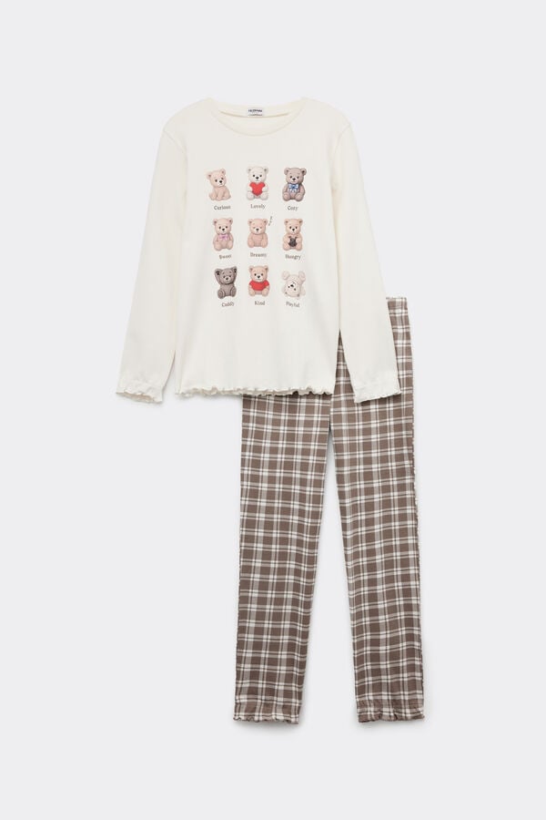 Girls&rsquo; Long Heavy Cotton Bear Print Pyjamas  