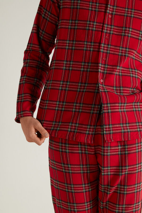 Men’s Long Flannel Pyjamas with Christmas Tartan Print  