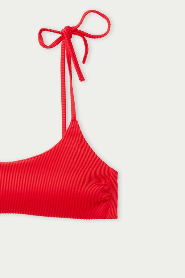 Ribbed Brassiere Bikini Top with Laces  