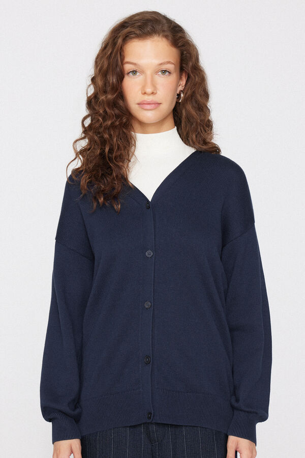 Cardigan in Cotone e Modal in Maglia Calata Scollo V  